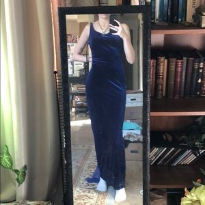 floor length blue gown